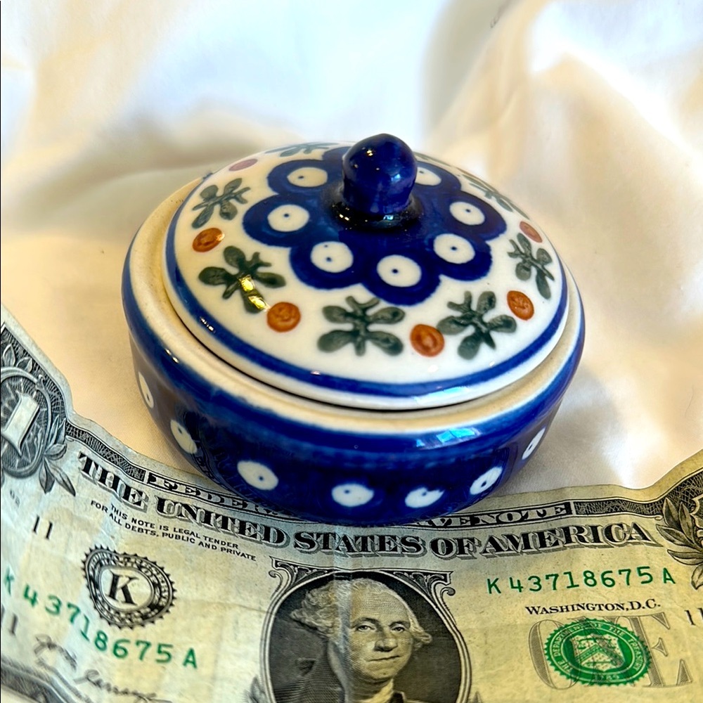 Polish Pottery Lidded Trinket Dish